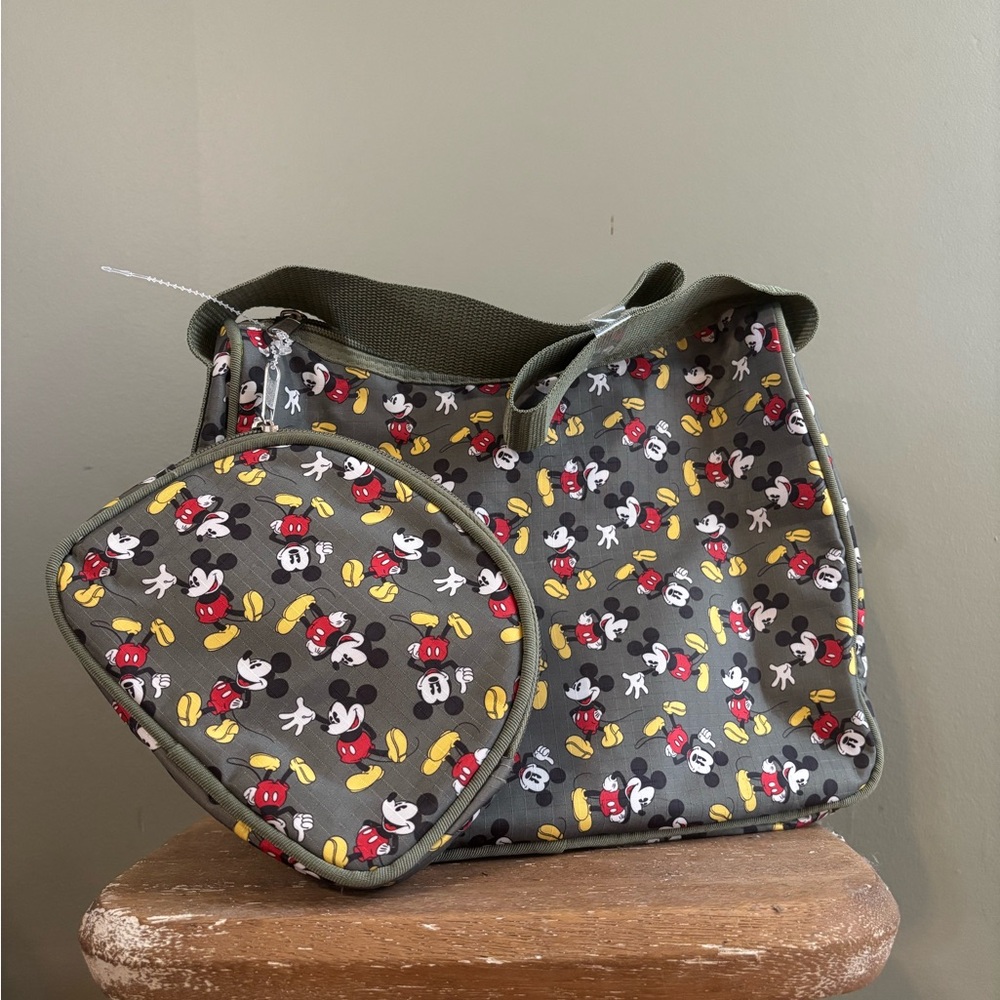 NWOT Disney Mickey Mouse Olive Green Shoulder Bag with Cosmetic Pouch